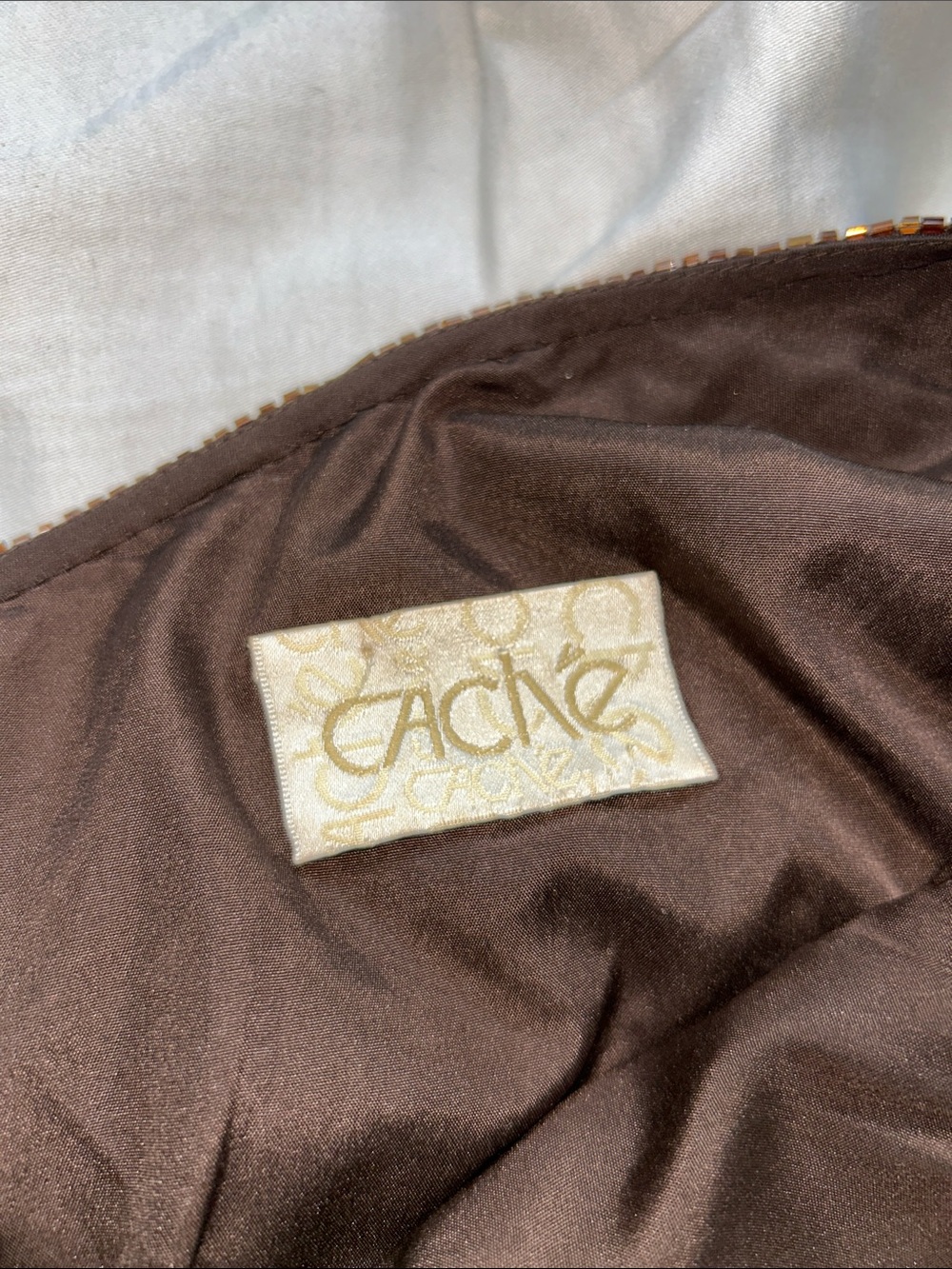 Insane Vintage Caché Beaded One ShoulderTop in Bronze. Shell 100% Pure Silk - Picture 8 of 11